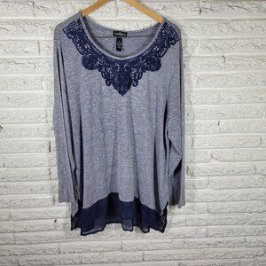 Karen Brooks Women's Plus Size 3X Gray Tunic Long Sleeve Chiffon Hem GRA11E